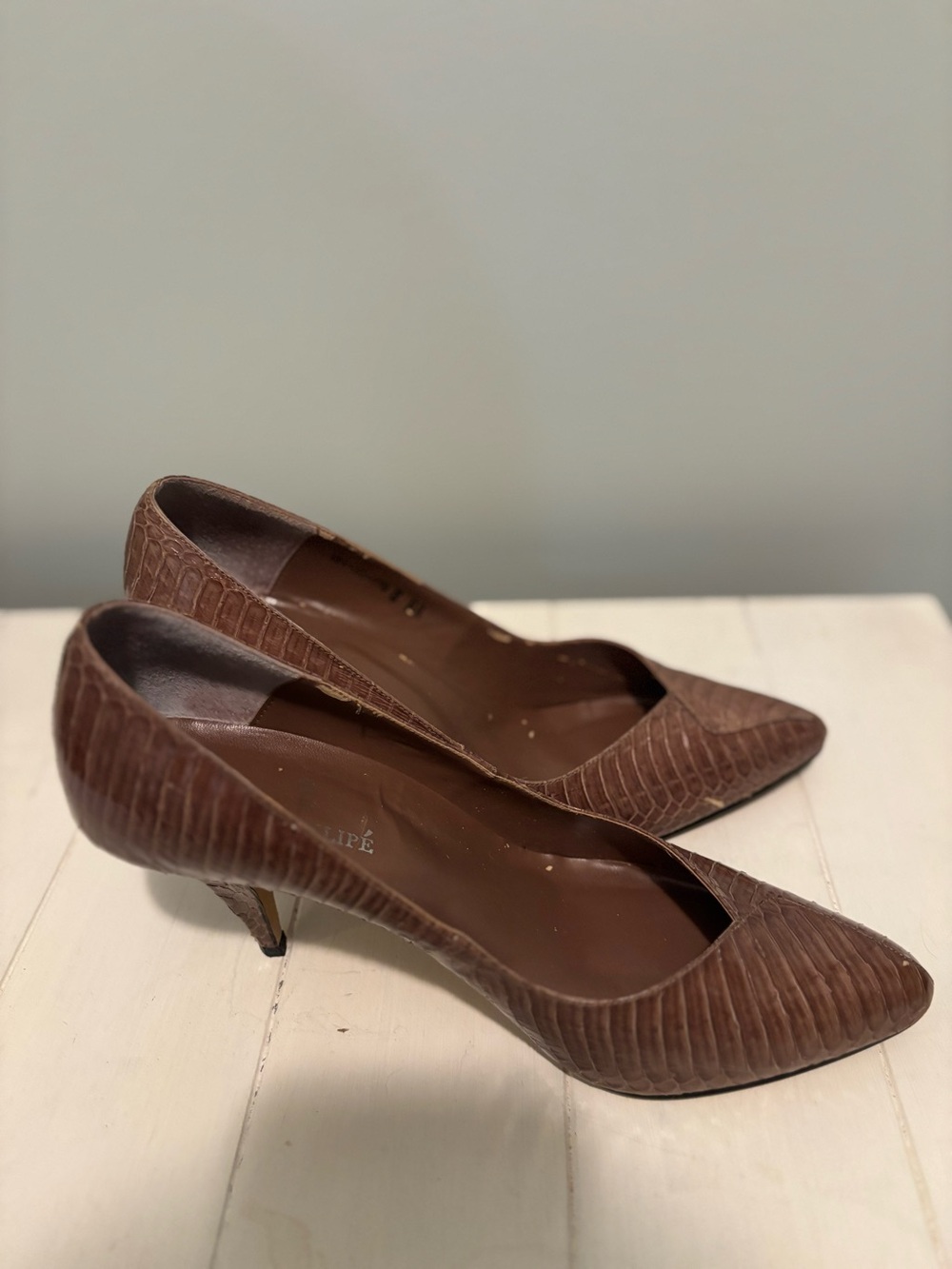 Vintage Felipe Genuine Snakeskin Pumps 8 AA Brown Heels Original Box. - Picture 14 of 16